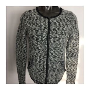 Loft Ann Taylor Black Gray Wool Zip Up Sweater